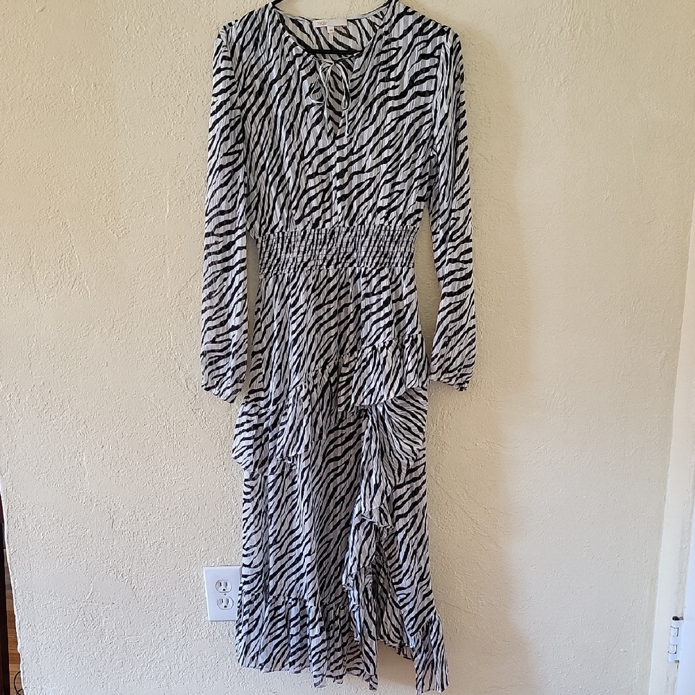 Maje Ribou Animal Print Asymmetric Ruffle Dress